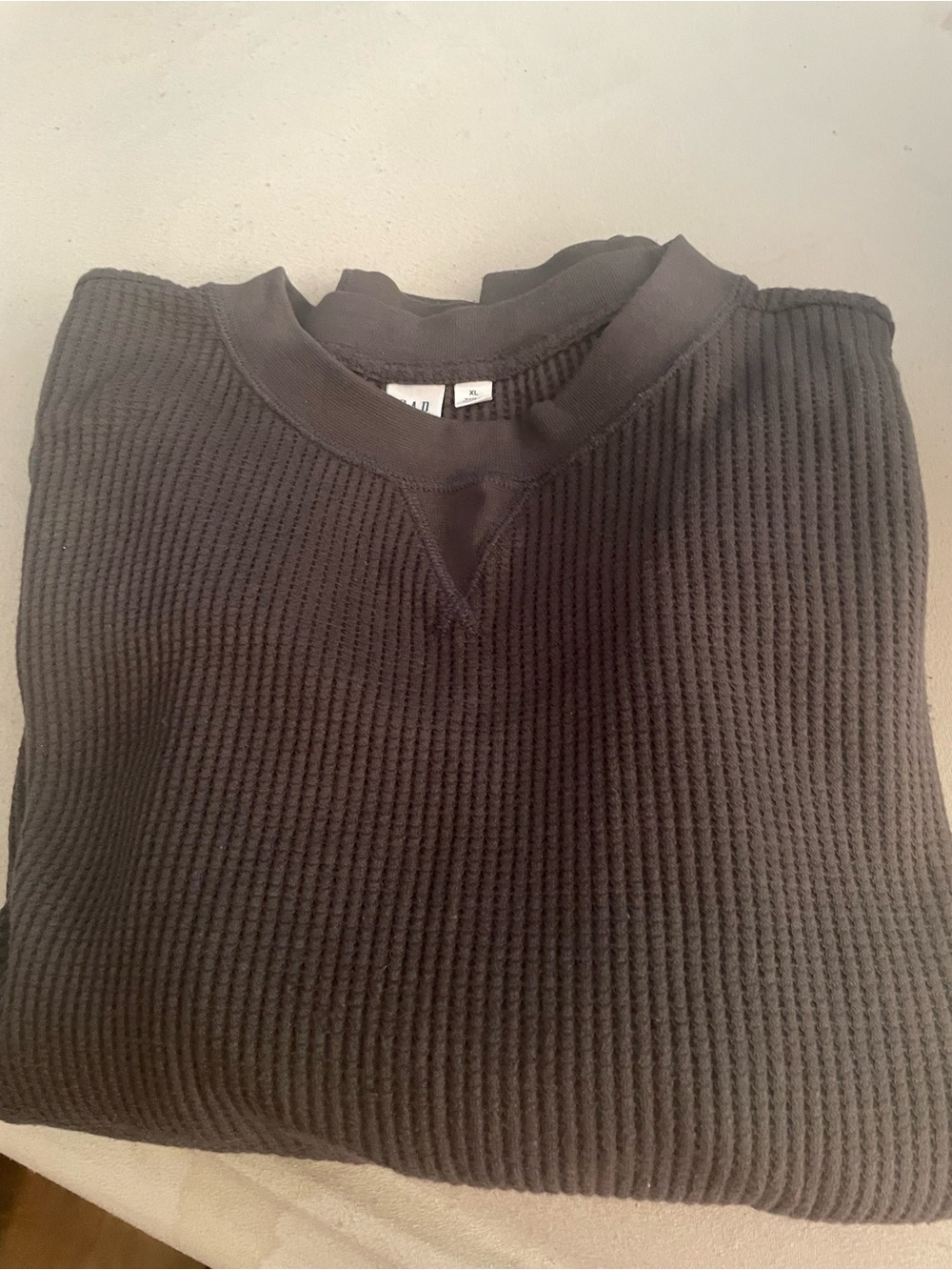 Black Waffle Knit Crewneck Sweater